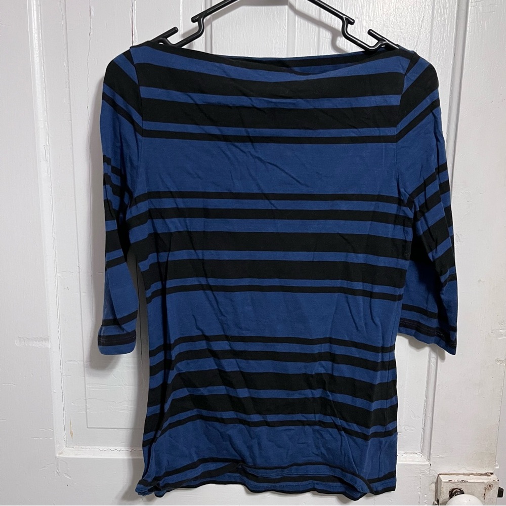 Cynthia Rowley Blue and Black Striped Long Sleeve Top